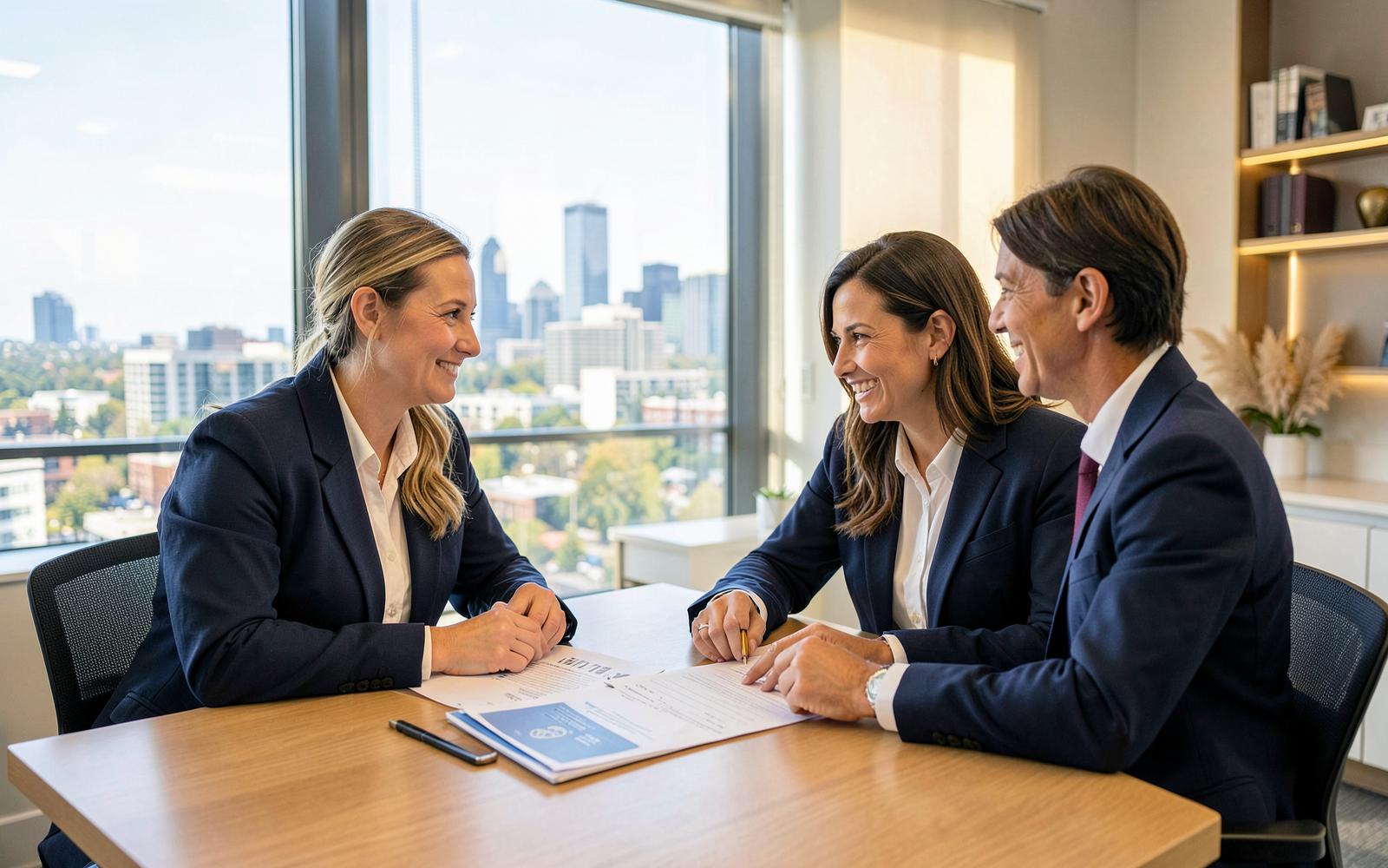 International buyers reviewing loan documents with a bilingual advisor in Bellevue