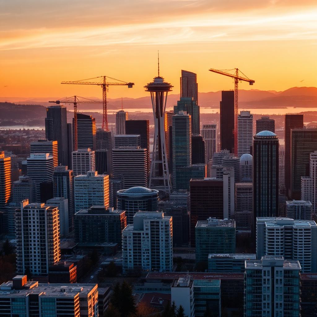 Seattle & Bellevue skyline at golden hour