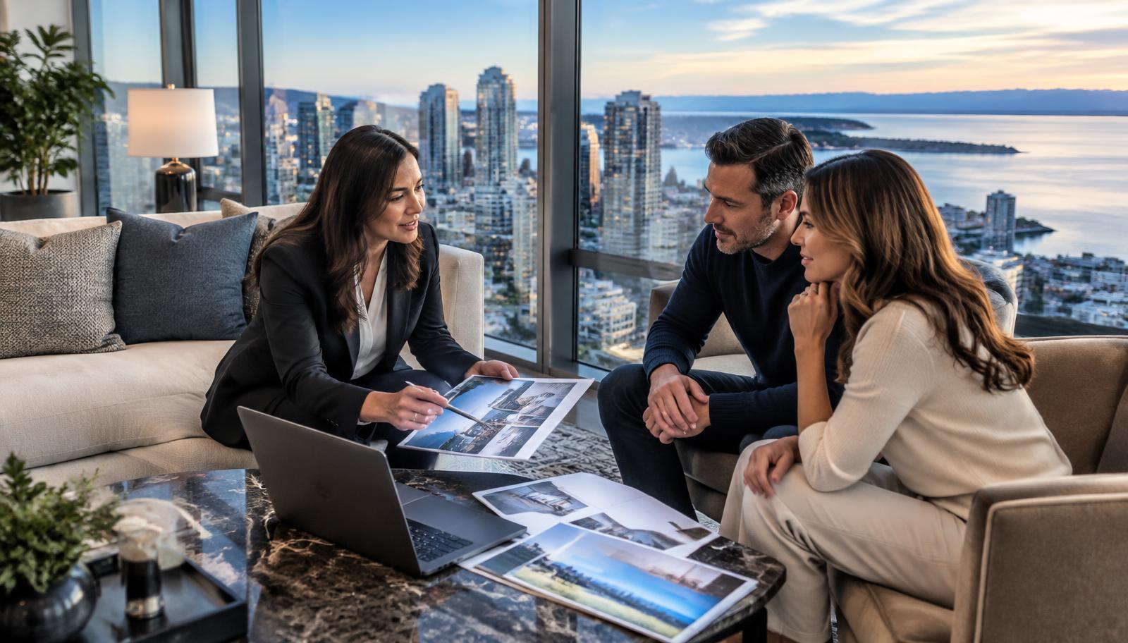 Clients comparing property-specific advice with a Bellevue real estate agent