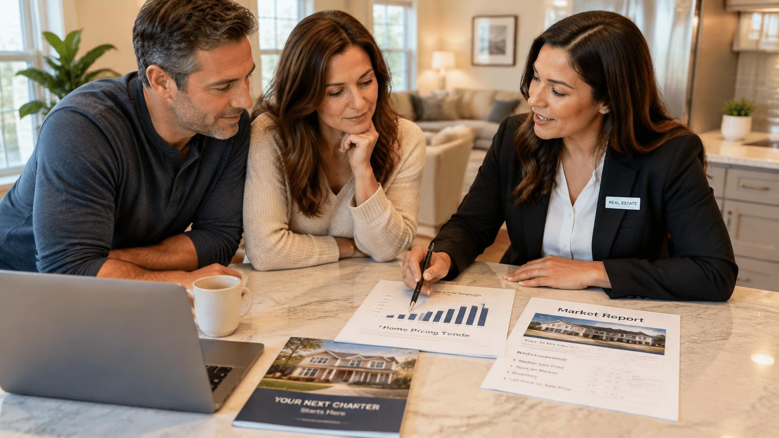 Seller and adviser reviewing comparable home listings