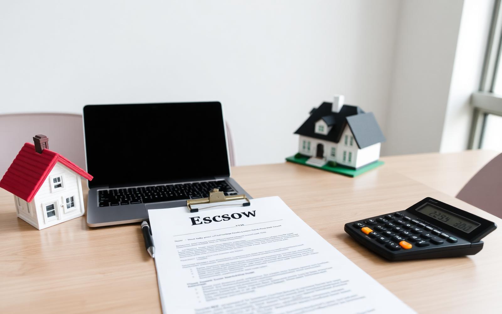 Property records and a home model on a desk