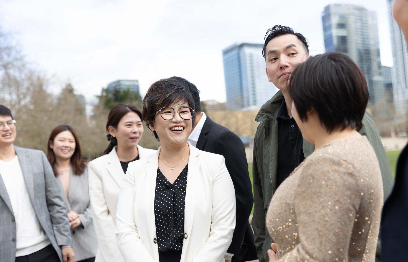 The bilingual Maggie Sun Real Estate team together in downtown Bellevue